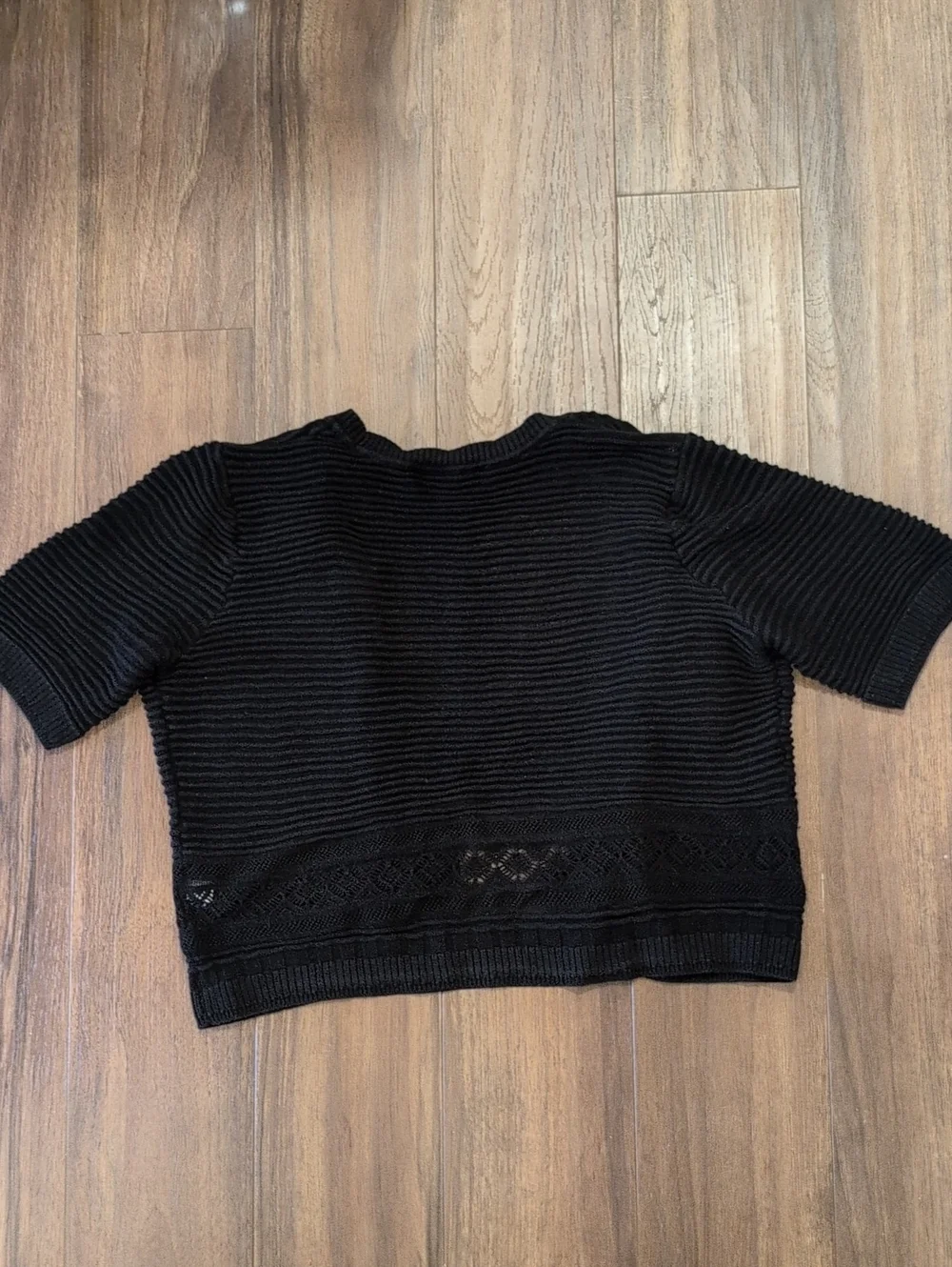 Apt. 9 Black Short-Sleeve Ribbed Open Cardigan Cropped Lace Cotton Trim